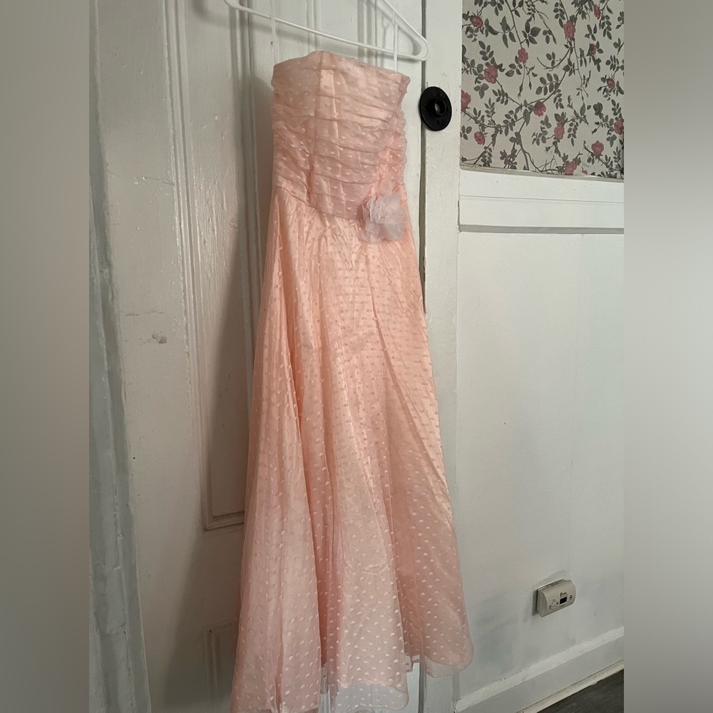 Strapless 70s vintage formal midi dress